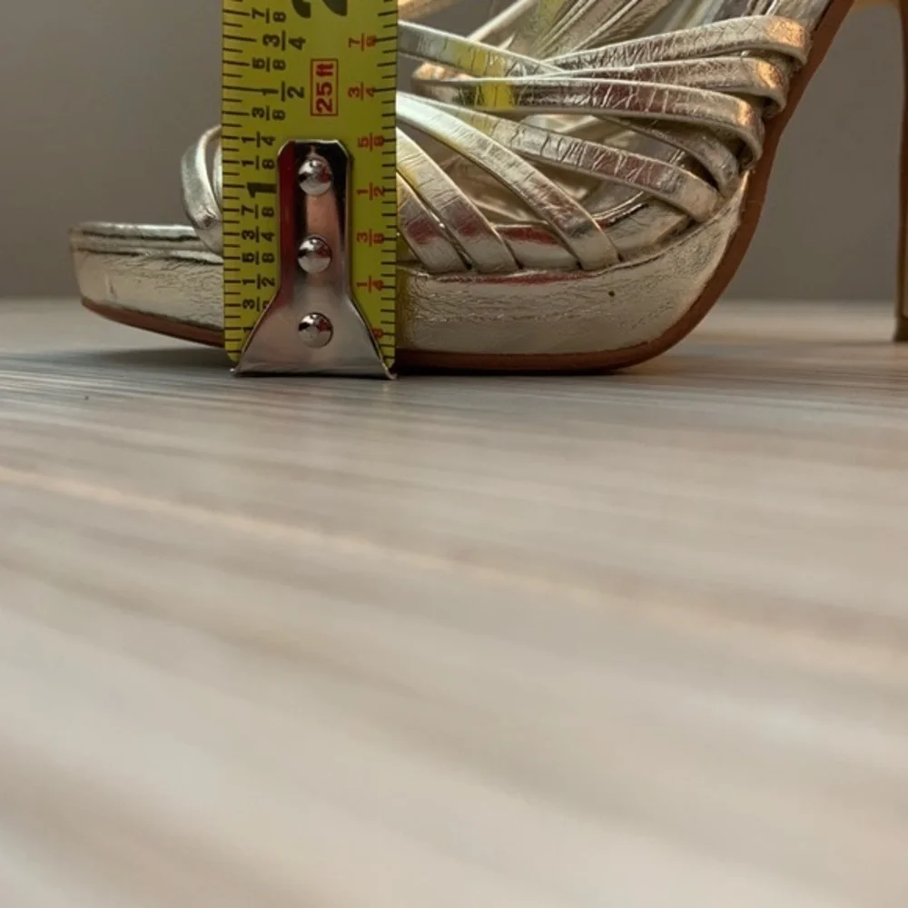 Chinese Laundry gold strappy platform heels